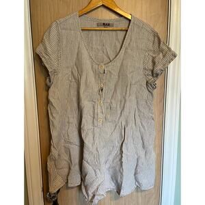 FLAX 100% Linen Tunic Large Lagenlook Striped